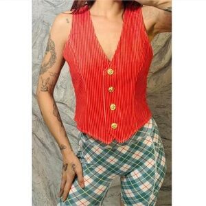 SMALL Fashion Brand Company Red Railroad Striped Vest